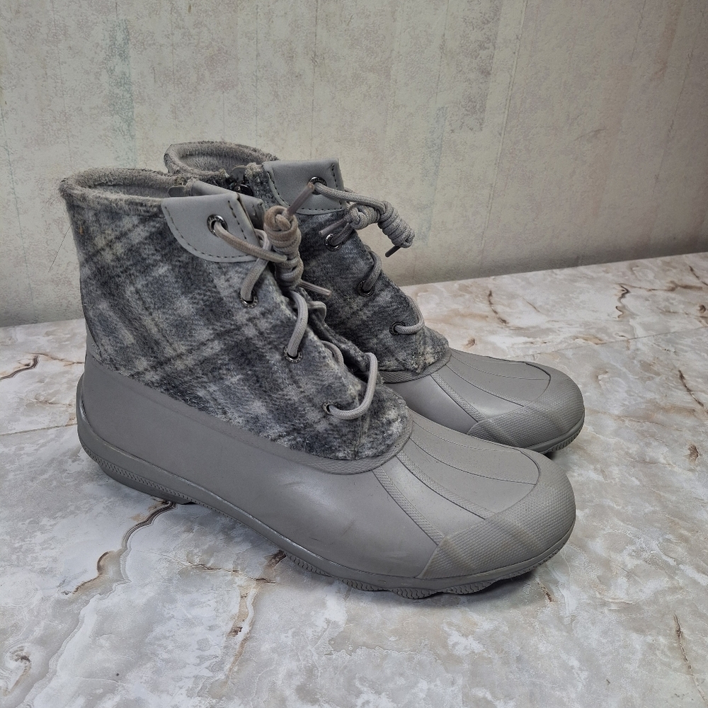 Sperry Top Siders Gray Plaid Duck Boots Booties Women's 9